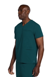 Men Teal V Neck <b>Scrub</b> <b>Top</b> Short Sleeve With Pockets Hospital Uniform For Doctors Nurses - Product Image 3