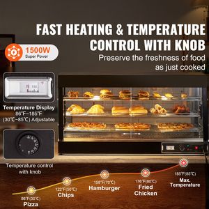 Espositore Riscaldato Commerciale a 3 Livelli 1500W con Controllo Manuale della Temperatura e Ripiani Regolabili 86-185°F - Product Image 2