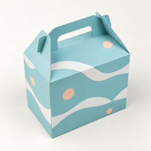 Custom Aqua Geometric Gable Handle Paper <b>Box</b> for Cosmetic Party <b>Favors</b> and Retail Gifts - Product Image 3