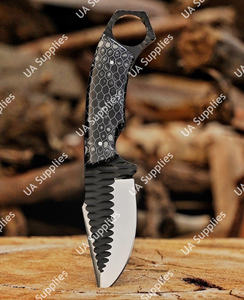 Cuchillo de Supervivencia para Caza y Camping, Forjado a Mano en Acero Inoxidable 12C27, Hoja Fija con Orificio para el Dedo, Diseño Honeycomb - Product Image 2