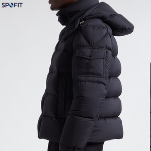 Black Plus Size Down <b>Coat</b> <b>with</b> <b>Hood</b> Stand Collar Button Closure Regular Fit Hip Hop Style <b>Wool</b> Material Waterproof Eco-Friendly - Product Image 3