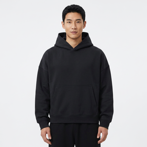 Sudadera con Capucha Extra Grande para Hombre, Color Negro Sólido, Estilo Casual con Bolsillo Frontal, para Otoño - Product Image 5