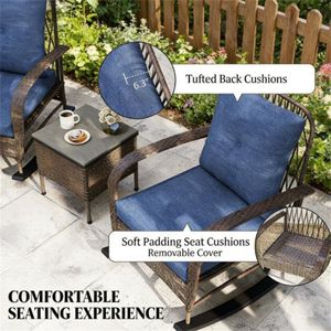 Set di Mobili da Terrazza in 3 Pezzi, Sedia a Dondolo Marrone con Tavolino per Arredo Giardino - Product Image 4