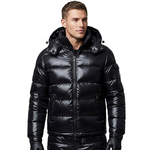 Blouson matelassé noir à capuche pour homme, rembourré de duvet, fermeture éclair, manteau d'hiver décontracté, coque en nylon, coupe classique 2026 - Product Image 2
