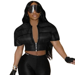 Otoño Invierno mujer algodón acolchado chalecos abrigo moda negro cremallera manga corta chaqueta gruesa Casual calle corta prendas de vestir - Product Image 1