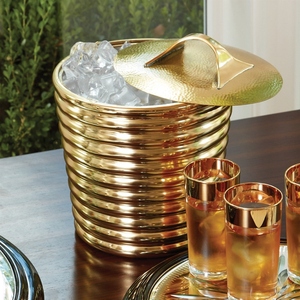 Seau à glace cylindrique côtelé doré en métal, conteneur décoratif pour bar, idéal pour les fêtes, mariages, événements et la décoration de bar à domicile - Product Image 5