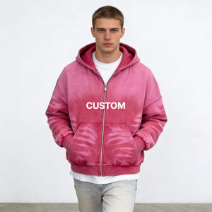 Sudadera con Capucha para Hombre, Estilo Moderno, Verde Oscuro, Tie Dye, Talla Grande, Cierre Frontal con Cremallera, Bolsillo Tipo Canguro, Estampado de Letras Personalizado, Informal para Uso Diario - Product Image 5