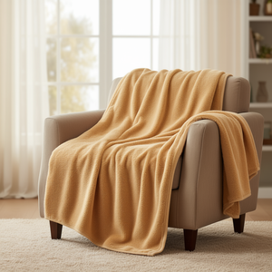 Couverture Raschel d'hiver luxueuse, douce et chaude, 2,5 kg, couleur camel unie, en polyester, pour la maison et l'hôtellerie - Product Image 2