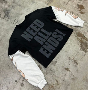 Camiseta de hombre personalizada con serigrafía, estilo vintage, de algodón, con efecto rasgado, manga doble gofrada, desgastada, lavado ácido, 100% algodón tejido. - Product Image 5