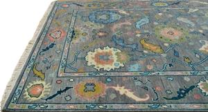 Tapis Oushak en laine noué à la main de haute qualité |   Tapis d'appoint oriental fait main de qualité export, motif floral turc gris brun pastel - Product Image 4