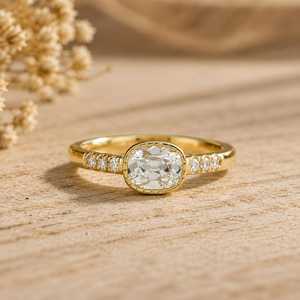 Mid Century Old Mine Cushion And Round Cut Lab Grown <b>Diamond</b> Solitaire <b>Ring</b> Color E VVS 10K 14K 18K Solid Gold Fine Jewelry <b>Ring</b> - Product Image 2