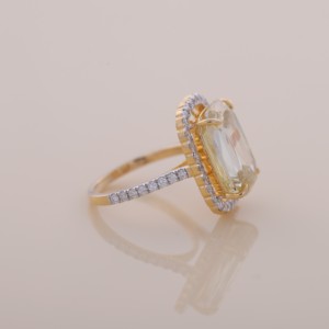 IGI Certified Emerald Cut Yellow Diamond Halo Engagement & Wedding Ring In <b>Solid</b> 925 Sterling <b>Silver</b> - Product Image 3