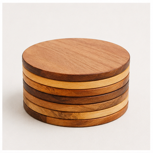 Premium Handcrafted Round Wood <b>Coaster</b> Set Natural Grain <b>Heat</b>-Resistant Drink Mats For Coffee Tea & Bar Tableware Eco-Friendly - Product Image 2