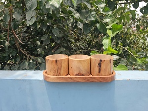 Handmade Natural Wood Candle Stand Set of 3 Round <b>Cups</b> for Home Decoration - Product Image 2