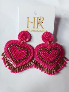 Boucles d'oreilles artisanales en alliage d'or avec perles rouges et roses - Bijoux élégants pour mariage - Style bohème - Boucles d'oreilles pendantes pour femmes - Product Image 2