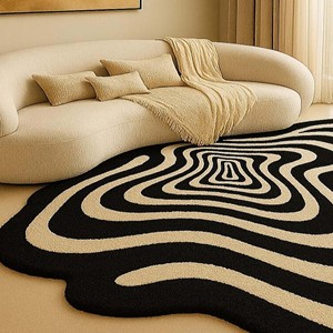 Luxury Modern <b>Hand</b> <b>Tufted</b> Wool <b>Rug</b>, Black Beige Abstract Irregular Carpet Living Room <b>Rug</b>, Mid Century Statement Carpet,Decor - Product Image 5