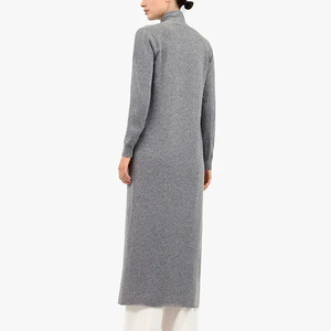 Women's Long Sleeveless Wool <b>Cardigan</b> Solid Color Minimalist Style Autumn Wear <b>Maxi</b> Length Knitted Coat Gray - Product Image 4