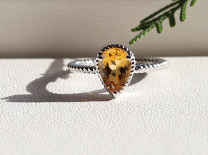 Natural Pear-Cut Citrine <b>Ring</b> in 925 Sterling <b>Silver</b> Handcrafted Twisted Rope Band Teardrop Gemstone <b>Statement</b> Jewelry - Product Image 4