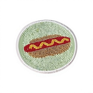 Hot Dog Beaded Coaster Fun Food Coaster Unique Handmade <b>Table</b> Decor - Product Image 1