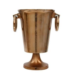 Seau à glace vintage en métal, design rond avec poignées en anneau, durable, refroidisseur de boissons pour fêtes, finition or brossé, seau à glace sur piédestal - Product Image 5