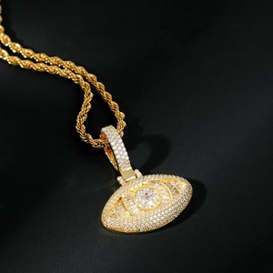 Colgante Ojo que todo lo ve, chapado en oro, plata 925, moissanita, estilo Hip Hop, amuleto de protección, colgante de buena suerte para hombre - Product Image 4