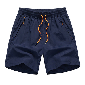 Shorts Bermuda Homme Bleu Marine Séchage Rapide Respirant Taille Élastique Logo Avant avec Poches Tenue Décontractée Sportive Taille Mi-Haute Coton - Product Image 1