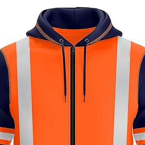 Sudadera con Capucha Disponible en Color y Diseño Personalizados, Color Naranja de Alta Visibilidad, Cinta Reflectante Doble Gris, Sudaderas de Alta Visibilidad - Product Image 2