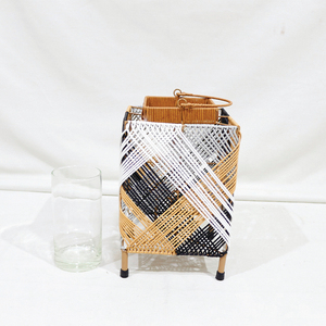 Nouvelle lanterne carrée en plastique tressé, décoration d'intérieur, lumière de jardin portable, porte-bougie - Product Image 5