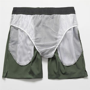 Venta al por mayor de poliéster elástico Spandex mezcla transpirable de secado rápido de los hombres atléticos pantalones cortos con cordón de color sólido con bolsillos - Product Image 4