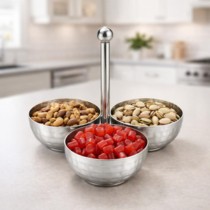 Superbe ensemble de bols de service doubles en acier inoxydable, design minimaliste poli, compatibles lave-vaisselle, pour servir les aliments lors de fêtes - Product Image 2