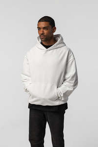 Sweat-shirt à capuche blanc pour homme, coupe classique, 100 % coton French Terry, anti-plis, décontracté, pour l'hiver, avec poches, manches classiques - Product Image 1