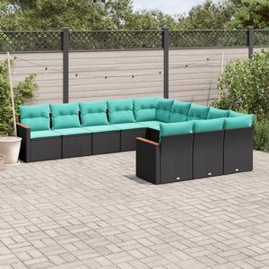 Set Divano da Esterno 11 Pezzi in Polyrattan Nero con Cuscini - Elegante Collezione Arredamento da Giardino - Product Image 1