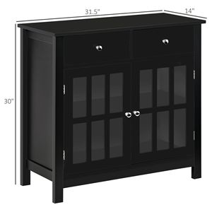 Farmhouse and Dining <b>Sideboard</b> Buffet Cabinet with Glass Doors 2 Drawers and Adjustable Shelf Black <b>Kitchen</b> Storage Cupboard - Product Image 3