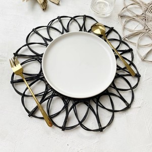 Black Charger Plates Wedding Party Event Rattan Flower Plate Placemats with Customizable Colors and logo - Product Image 6
