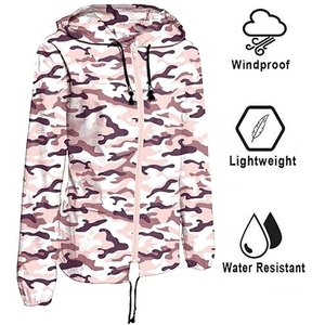 Veste coupe-vent camouflage à capuche unisexe légère avec fermeture éclair sur le devant, décontractée, pour le printemps, vêtements d'extérieur, en polyester - Product Image 6