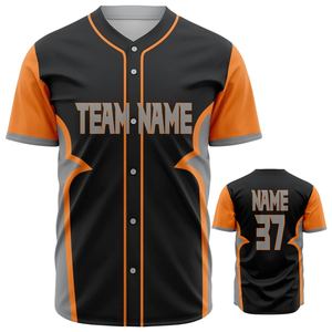 Camiseta Deportiva de Béisbol Personalizada para Hombre, Negra y Naranja, con Botones, Transpirable, Uniforme de Equipo de Softbol, para Entrenamiento - Product Image 1