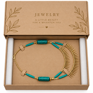 Collier artisanal léger et écologique en pierre turquoise et pointes dorées, style bohème |   Bijoux vintage à double couche pour femmes - Product Image 5