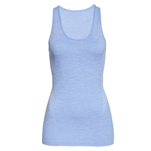 Camiseta sin mangas para mujer, color azul claro, cuello redondo, color sólido, tejido de punto, spandex, poliéster, ajuste deportivo, transpirable, longitud regular - Product Image 5