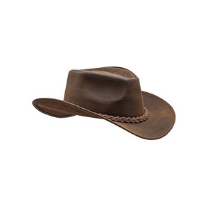Leather Cowboy <b>Hat</b> Brown Wide Brim Braided <b>Band</b> Unisex Western Style - Product Image 1