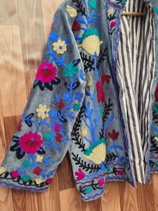 Handmade Suzani Velvet Jacket | Boho Floral Embroidered <b>Coat</b> - Product Image 3