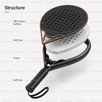 Raquette de padel en fibre de carbone JAS JAS004 3K 12K 18K, vente chaude, personnalisable OEM, tête avec noyau EVA 22 mm, légère, écologique, portable