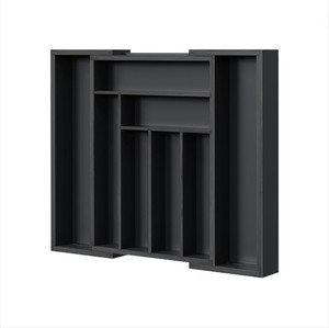 Organizador de cajones de bambú expandible negro natural, bandeja para cubiertos, contenedor para utensilios, para almacenamiento en gabinetes de cocina, venta al por mayor - Product Image 1