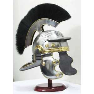Casco de Centurión Romano Pulido y Elegante, Armadura Imperial Gallica de Hierro Negro con Pluma, Disfraz Medieval para Exhibición Navideña - Product Image 1