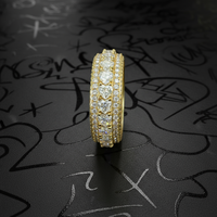 Bague Éternité Scintillante pour Homme en Argent 925 Plaqué Or 18K, Sertie de Moissanite Cœur Couleur D, Qualité VVS GRA, 5 Rangs, Style Rappeur