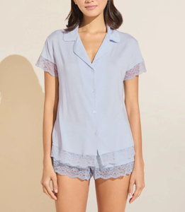 Women's Solid Modal Pajama Set Short Sleeved Soft Front Logo Spring Loungewear Nightshirt Shorts Comfortable Breathable - Product Image 1