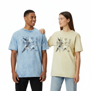 T-shirt unisexe décontracté en coton 100% délavé à l'acide, style streetwear vintage vieilli, anti-boulochage, idéal pour l'été - Product Image 1