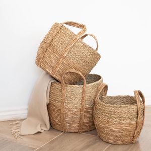 Natural Woven Round Water Hyacinth Basket Handmade Storage Basket Wholesale Custom Manufacturer - Product Image 1