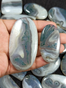 Lot de cabochons en agate mousse naturelle, vente en gros, pierres précieuses en agate mousse verte pour la création de bijoux - Product Image 5