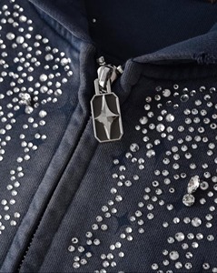 Custom Luxury Vintage Wash Rhinestone Zip Up Hoodie Oversized Streetwear Galaxy Crystal Full Zip Sweatshirt for Men Women - Product Image 6