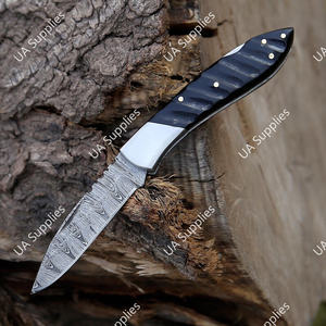 Cuchillo Plegable de Acero de Damasco de Grado Industrial UA Supplies, Hecho a Mano, con Mango de Madera, Hoja Recta de Punta Caída, ODM EDC - Product Image 5